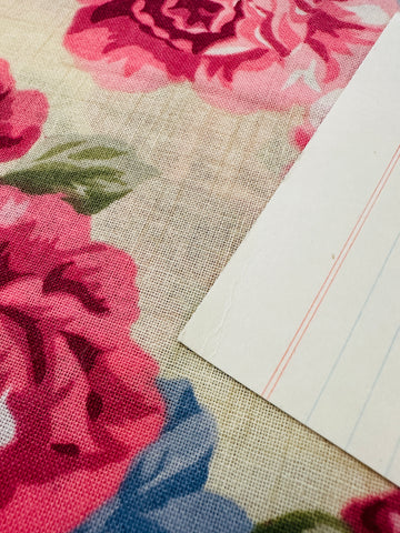 Vintage Fabric 1980s Large Floral Cluster Cotton Blend Pale Taupe Linen Look 120cm Wide