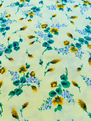 Vintage Fabric 1950s 60s Crispy Light Weight Lemon Cotton w/ Yellow Flowers 88cm Wide
