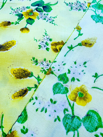 Vintage Fabric 1950s 60s Crispy Light Weight Lemon Cotton w/ Yellow Flowers 88cm Wide