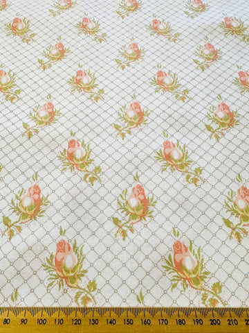 LAST PIECE Vintage Fabric Laura Ashley 1984 Rosamund Decorator Cotton Rose Buds 120cm x 50cm
