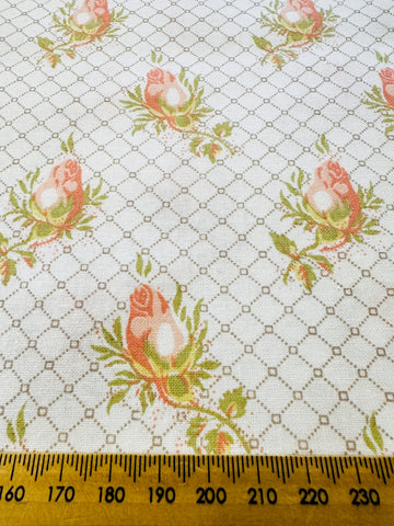 LAST PIECE Vintage Fabric Laura Ashley 1984 Rosamund Decorator Cotton Rose Buds 120cm x 50cm
