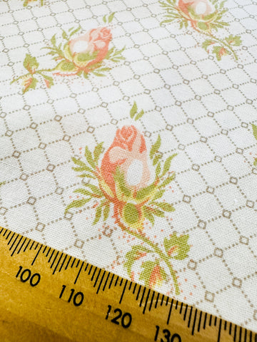 LAST PIECE Vintage Fabric Laura Ashley 1984 Rosamund Decorator Cotton Rose Buds 120cm x 50cm