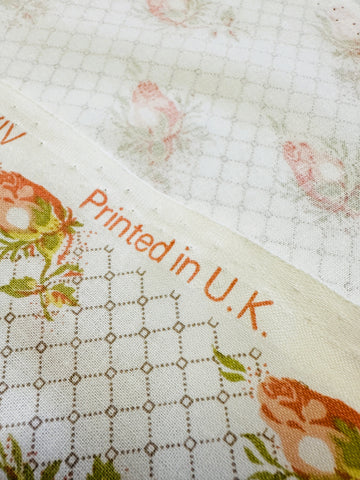 LAST PIECE Vintage Fabric Laura Ashley 1984 Rosamund Decorator Cotton Rose Buds 120cm x 50cm