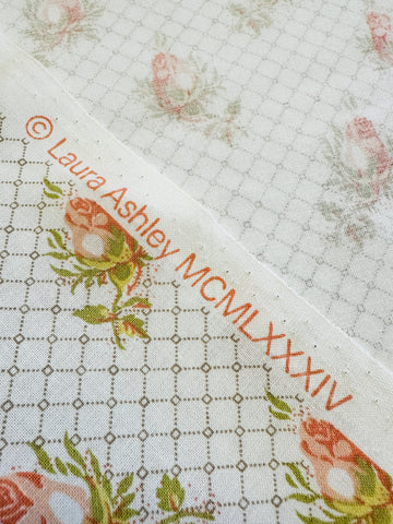 LAST PIECE Vintage Fabric Laura Ashley 1984 Rosamund Decorator Cotton Rose Buds 120cm x 50cm