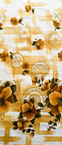 LAST PIECE Vintage Fabric 1970s? 80s? Beautiful Floral Border Print Brown Floral Polished Cotton 112cm x 50cm