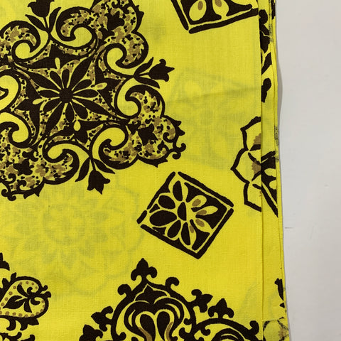 SINGLE FAT QUARTER: 1980s? Vintage Fabric Bright Yellow Cotton w Ogees