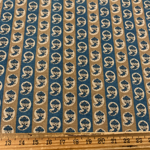 LAST 1/2m: Modern Fabric 1930s Reproduction Quilt Cotton Tiny Paisley Tan Blue