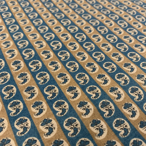 LAST 1/2m: Modern Fabric 1930s Reproduction Quilt Cotton Tiny Paisley Tan Blue