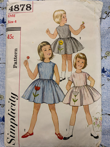 ONE-PIECE DRESS: Simplicity size 4 childs dress w transfer 1960s *4878