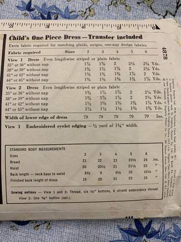 ONE-PIECE DRESS: Simplicity size 4 childs dress w transfer 1960s *4878
