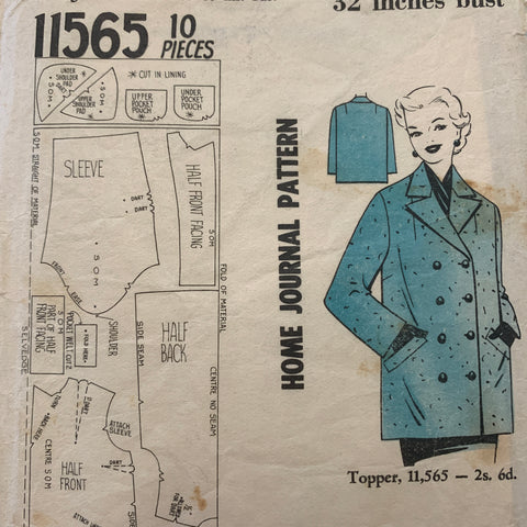 TOPPER: Home Journal 1950s topper bust 32" *11565