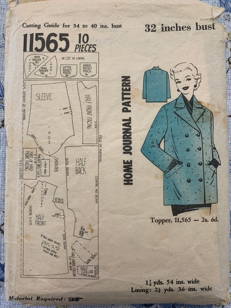 TOPPER: Home Journal 1950s topper bust 32" *11565