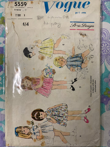 DRESS & PANTIES: Vogue c.1960 size 1 baby toddler *5559