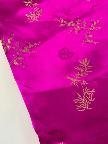 1.5m LEFT: Modern Chinese satin brocade w blossom leaves & stamps