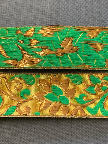 2m LEFT: magnificent vintage 1960s 70s metallic braid trim w/ flowers in gold & green on gold