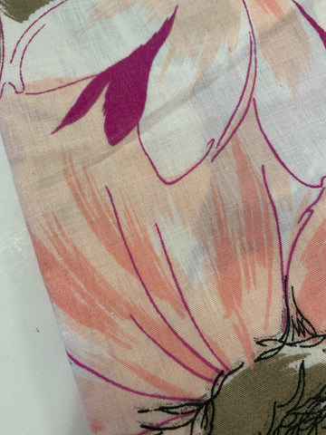 1.5m LEFT: Vintage Sheeting Fabric 1980s Cotton Blend Pink & Grey Floral