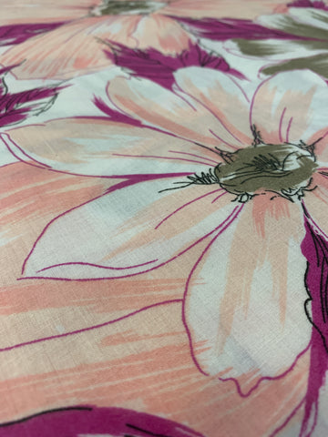1.5m LEFT: Vintage Sheeting Fabric 1980s Cotton Blend Pink & Grey Floral
