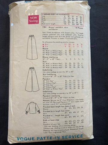 PANTSKIRT, SKIRT & BLOUSE: Vogue 1960s size 12 bust 34" *7384