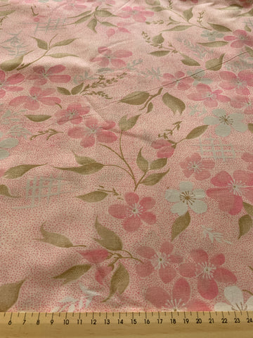 3m LEFT: Vintage Sheeting 1980s Pretty Mottled Pink Spot & Floral