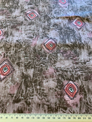 LAST 1/2m: Beautiful 1960s Light Weight Silk in Pink & Mushroom