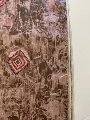 LAST 1/2m: Beautiful 1960s Light Weight Silk in Pink & Mushroom