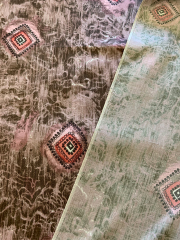 LAST 1/2m: Beautiful 1960s Light Weight Silk in Pink & Mushroom