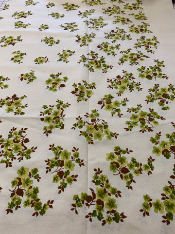 ONE ONLY: Vintage Tablecloth Unused German 1970s Green Floral Rayon 188cm x 128cm