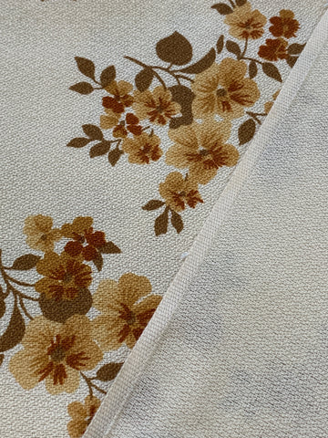ONE ONLY: Unused Tablecloth German 1970s Brown Floral Rayon 192cm x 128cm