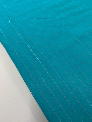 2.5m LEFT: Modern Aqua Light Weight Cotton w/ Lurex Thread 70s Vibe