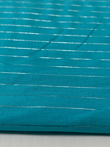 2.5m LEFT: Modern Aqua Light Weight Cotton w/ Lurex Thread 70s Vibe
