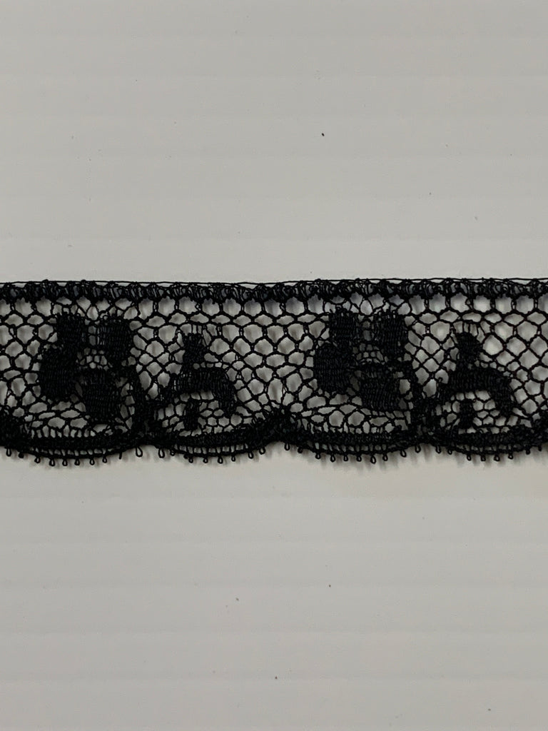 10m LEFT: Vintage 1980s black nylon lace 2cm high