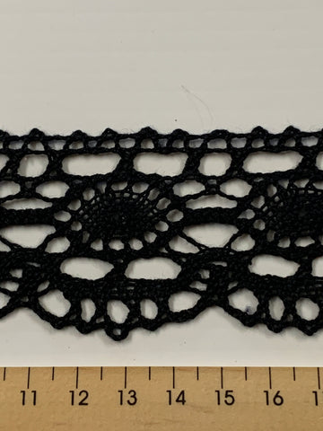 17m LEFT: Vintage 1980s black woven cotton lace trim 4.3cm high