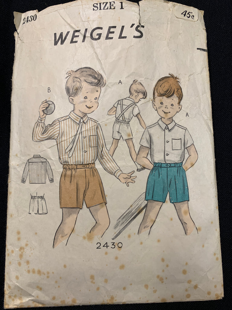 BOY'S SHIRT & SHORTS: Weigel's 1950s 60s size 1 shirt and shorts *2430