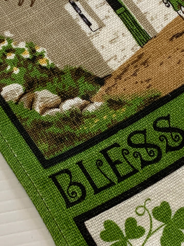 Vintage 'Bless This House' wall hanging Irish linen