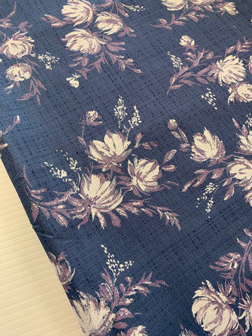 LAST 1/2m: Vintage Fabric 1960s 70s Fancy Weave Cotton Rayon on Blue