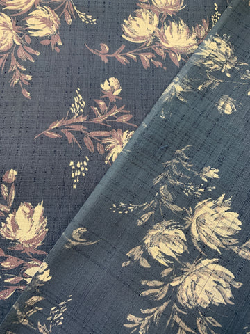 LAST 1/2m: Vintage Fabric 1960s 70s Fancy Weave Cotton Rayon on Blue