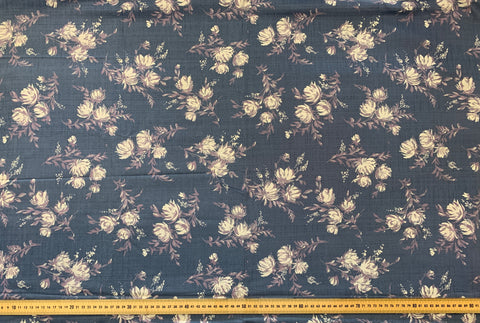 LAST 1/2m: Vintage Fabric 1960s 70s Fancy Weave Cotton Rayon on Blue