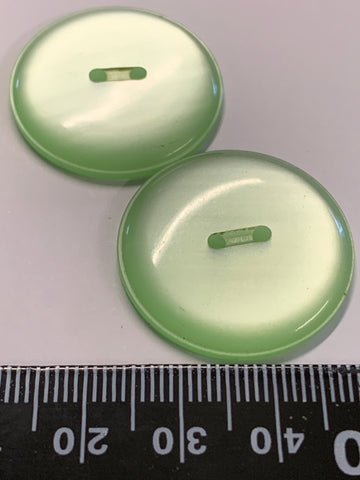 ONE PAIR ONLY: lustrous green vintage plastic buttons 2-hole buttons 30mm