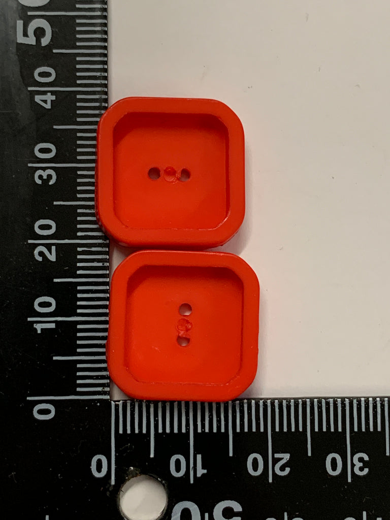 ONE PAIR ONLY: red square plastic buttons 2-hole 19mm