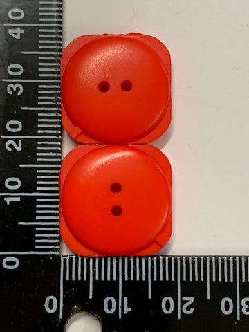 ONE PAIR ONLY: red square plastic buttons 2-hole 19mm