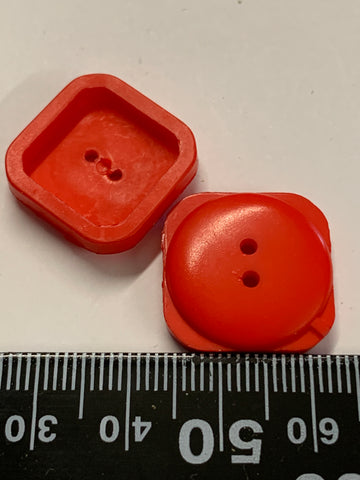 ONE PAIR ONLY: red square plastic buttons 2-hole 19mm
