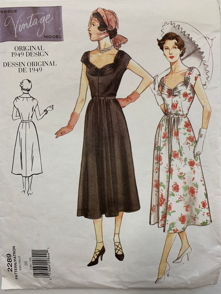 REPRINT 1949 DRESS & BELT: Vogue 1999 size 10 *2289