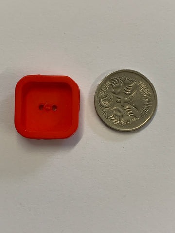 ONE PAIR ONLY: red square plastic buttons 2-hole 19mm