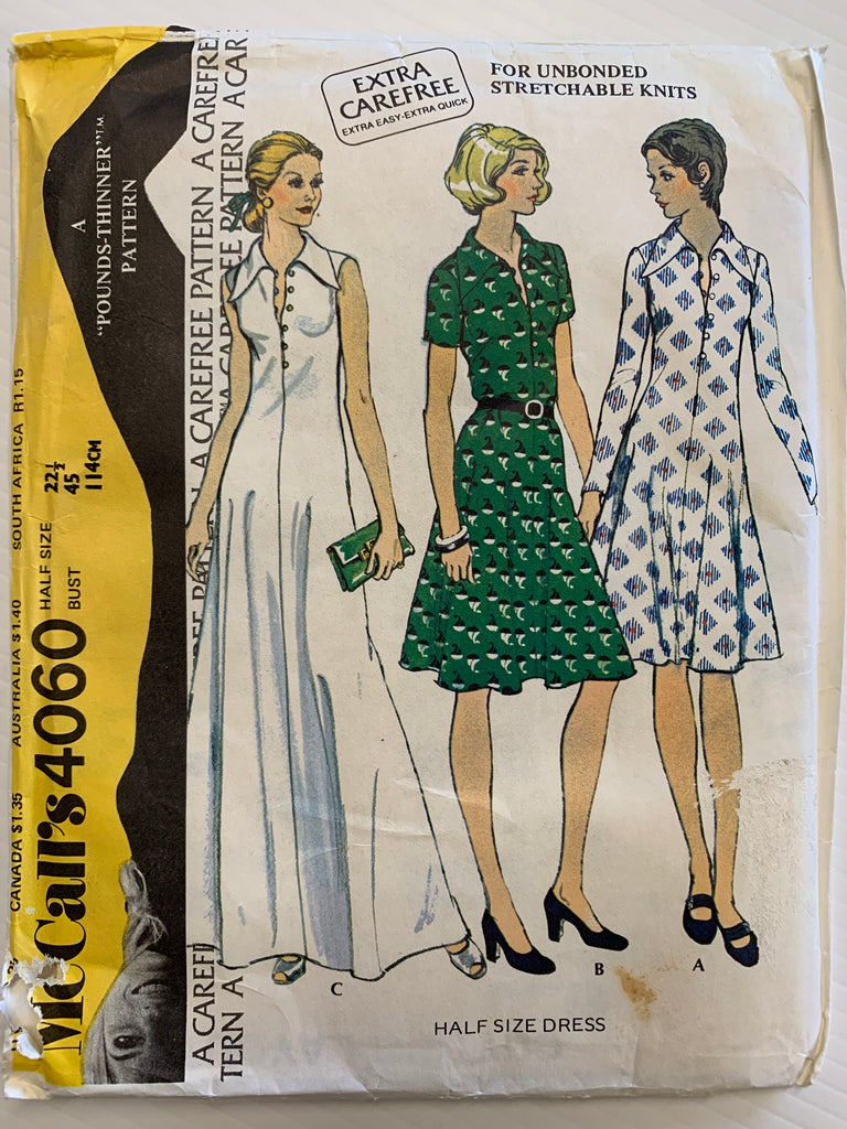 DRESS IN TWO LENGTHS: McCall's 1974 size 22 1/2 bust 45" unused FF *4060