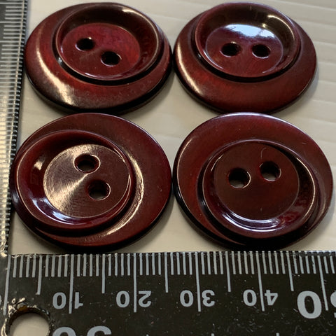 ONE SET ONLY: Shiny deep red maroon textured plastic buttons 2-hole 28mm