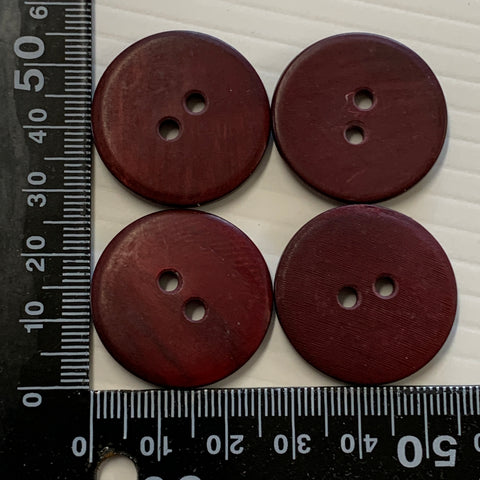 ONE SET ONLY: Shiny deep red maroon textured plastic buttons 2-hole 28mm