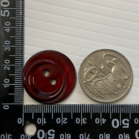 ONE SET ONLY: Shiny deep red maroon textured plastic buttons 2-hole 28mm