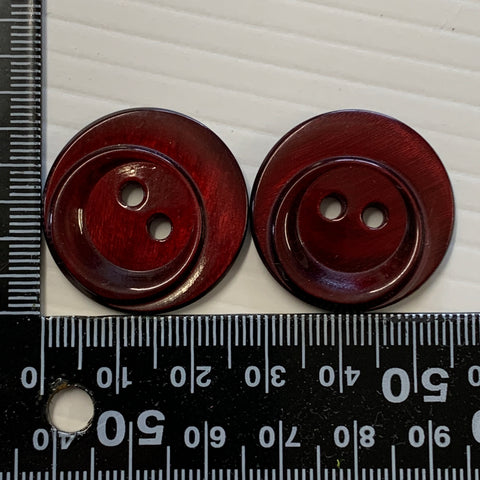 ONE SET ONLY: Shiny deep red maroon textured plastic buttons 2-hole 28mm