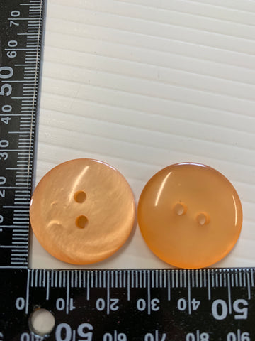 ONE PAIR ONLY: Shiny lustrous vintage orange peach plastic buttons 2-hole 28mm