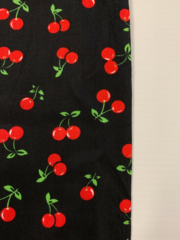 LAST PIECE: Modern rockabilly red cherries on black cotton poplin